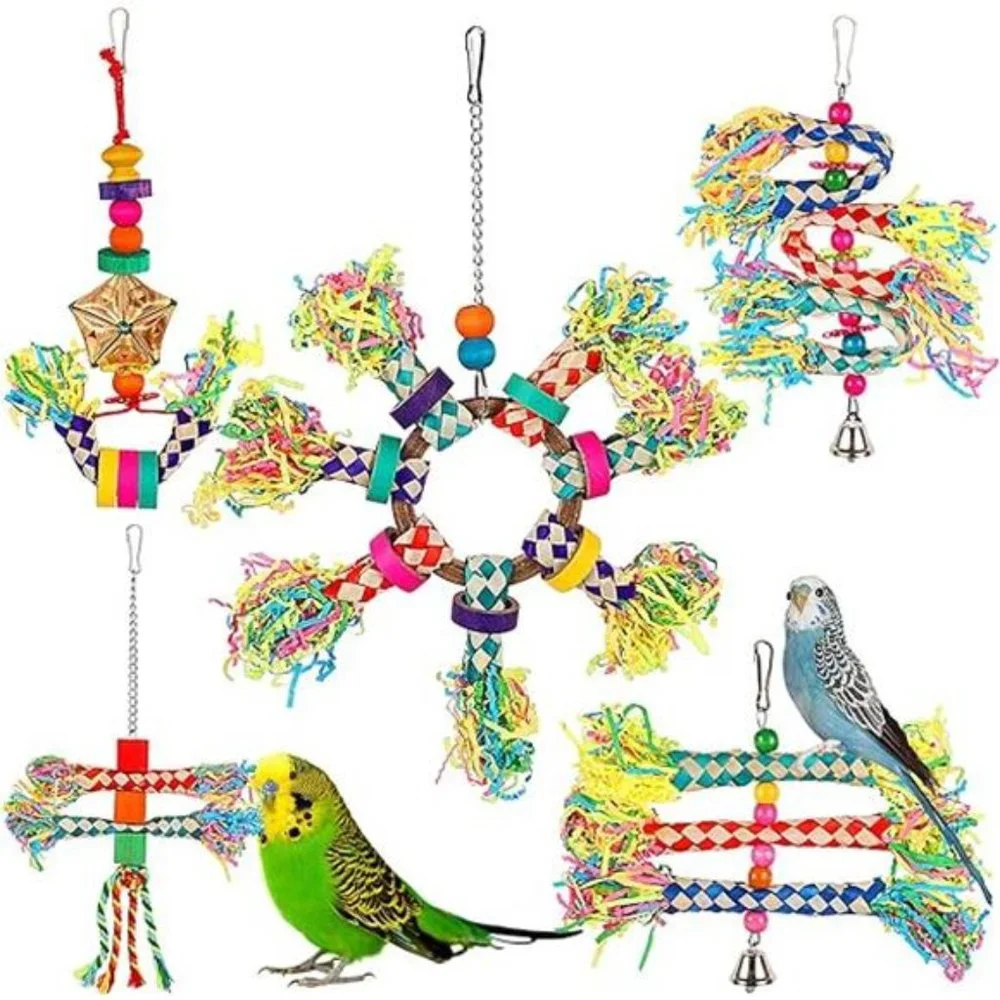 5PCS Bird Toys Bird Shredding Foraging Toys Hanging Parakeet Toys,Bird Chew Toys